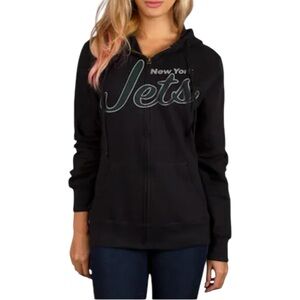 New York Jets Football Team Full Zip Hoodie Sweatshirt Womens Medium Black NFL